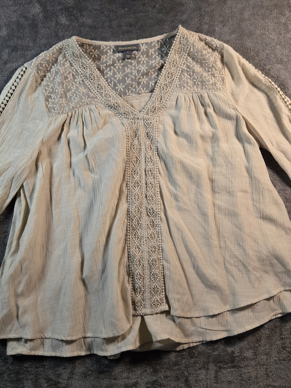 Style & Co. Cream/Tan Lace-Trim Boho Peasant Blouse